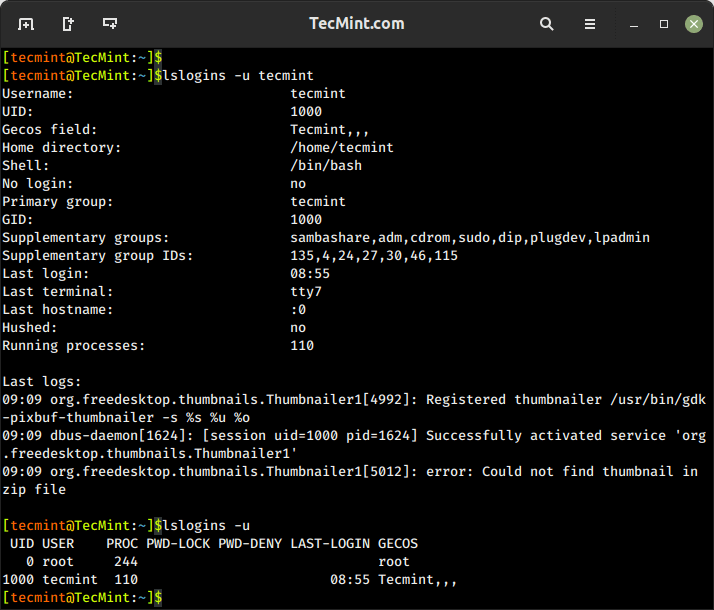 Hiển thị thông tin người dùng trên Linux