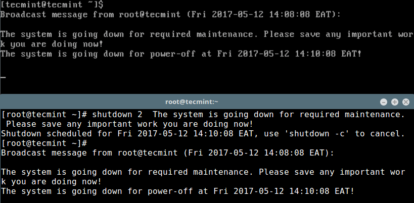Thông báo Tắt hệ thống Linux