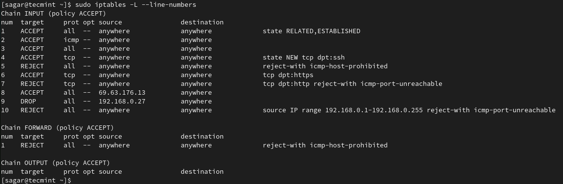 Liệt kê quy tắc IPTables