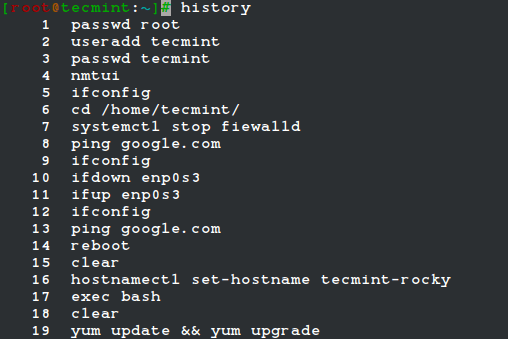 Danh sách lịch sử lệnh Linux