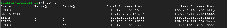 Liệt kê tất cả các kết nối TCP trên Linux