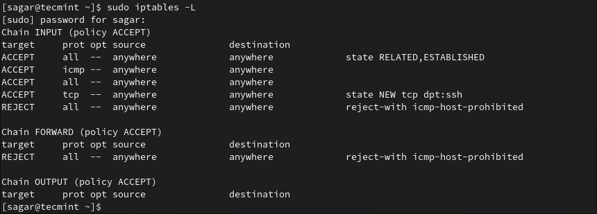 Liệt kê quy tắc IPTables